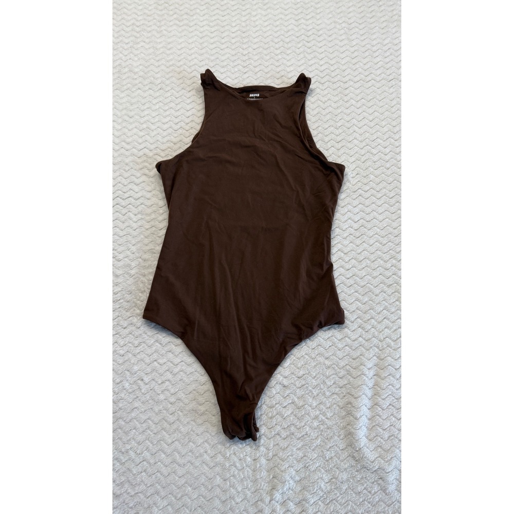 Skims Womens High Neck Thong Bodysuit Chocolate Brown Mock Neck Small 4818